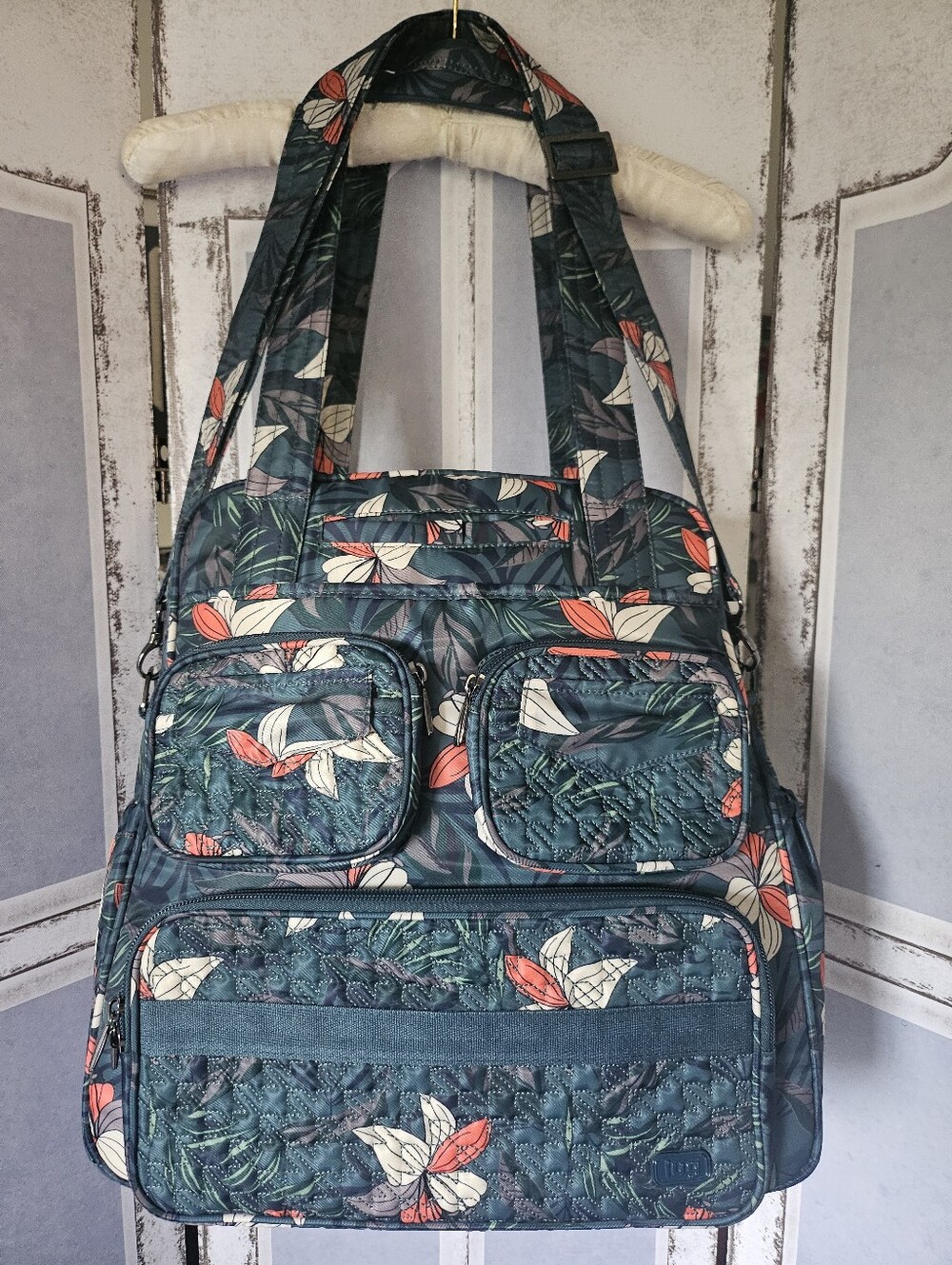 Lug Puddle Jumper Weekender Tote In Lily Teal - Discontinued Print